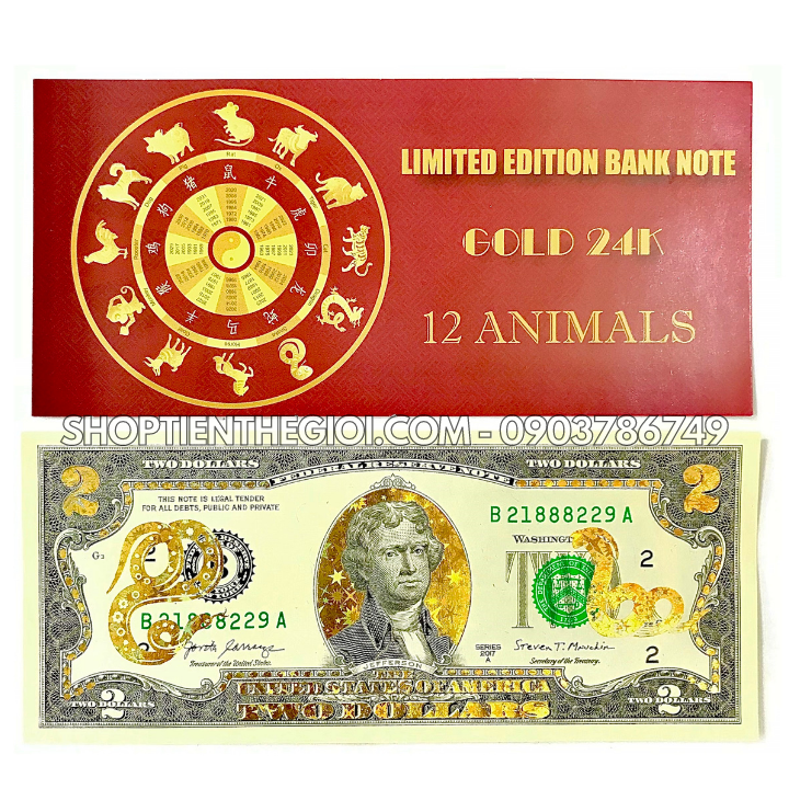 Tiền 2 USD in hình Con Rắn 3D nhũ vàng - SP005556